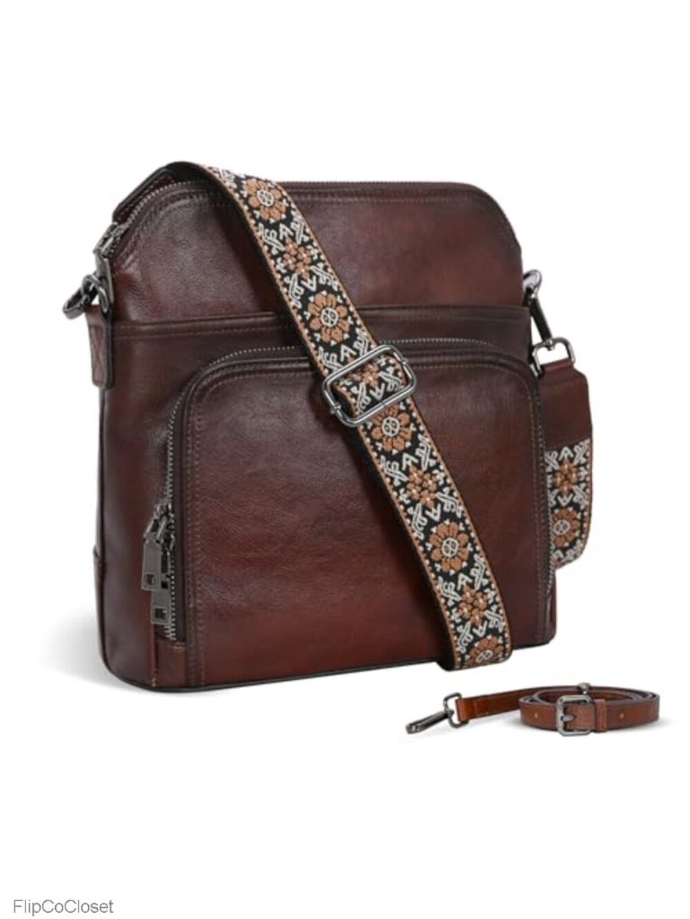 Leather Crossbody Bag with Built-in Wallet & RFID-blocking Card Slots